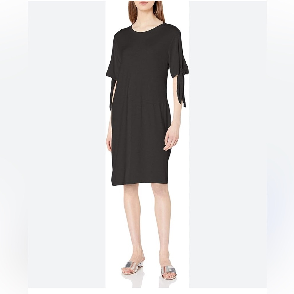 M Made in Italy Black Shift Dress with Side Tie Sleeves Size M
